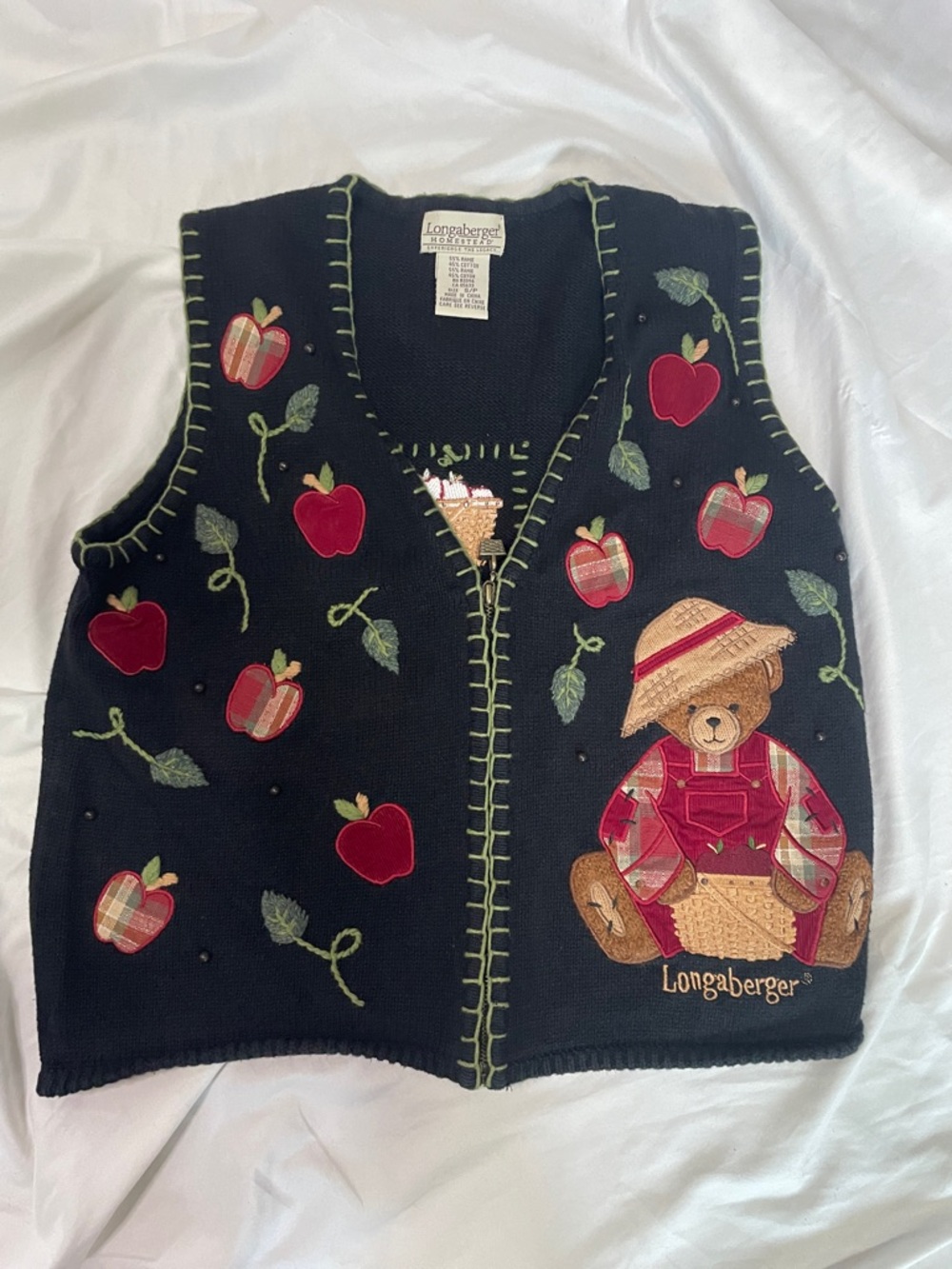 Bear & Apple Appliqué Knit Vest - Black with Red Accents - Picture 9 of 10